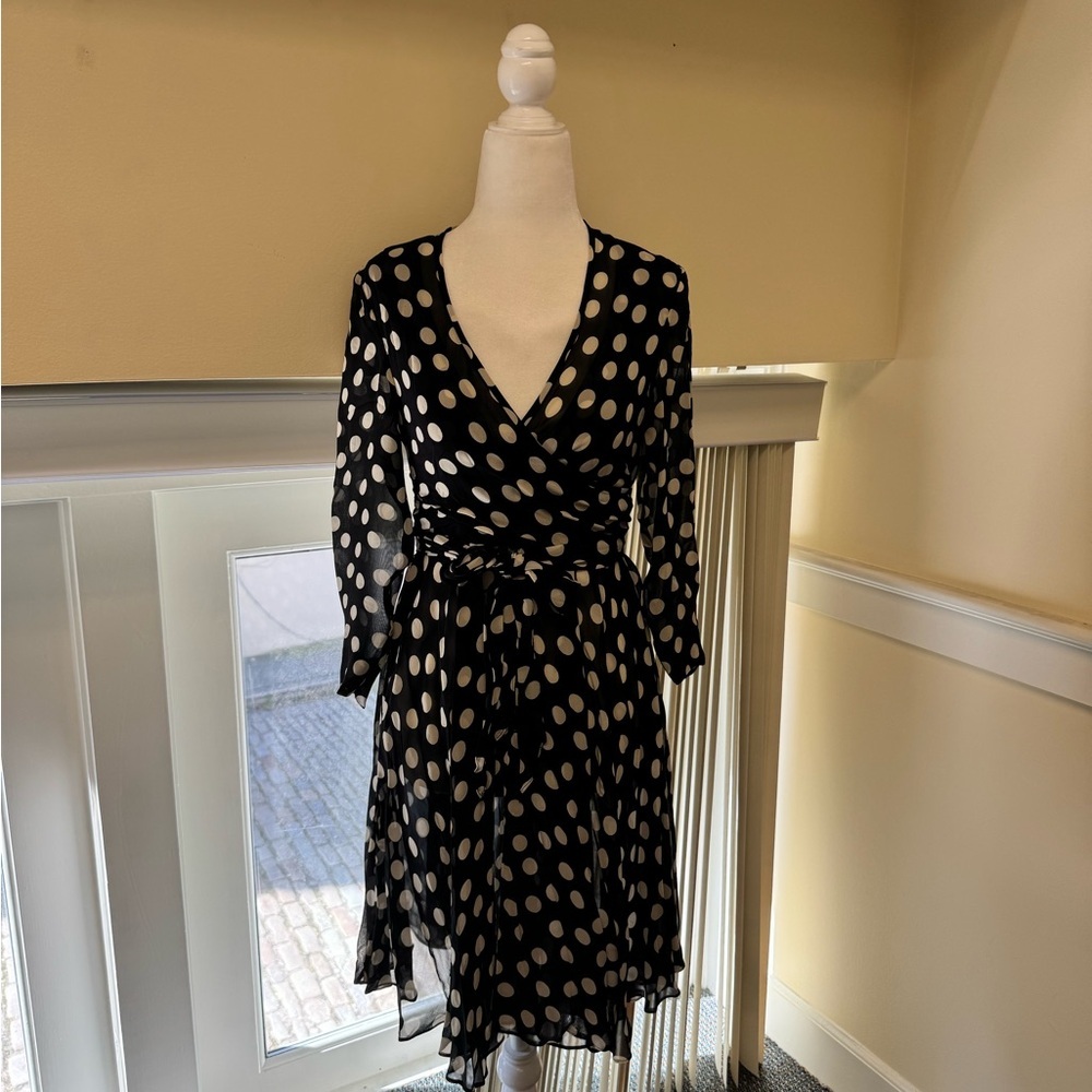 Chiffon Black and White Pooka Dot Wrap Dress